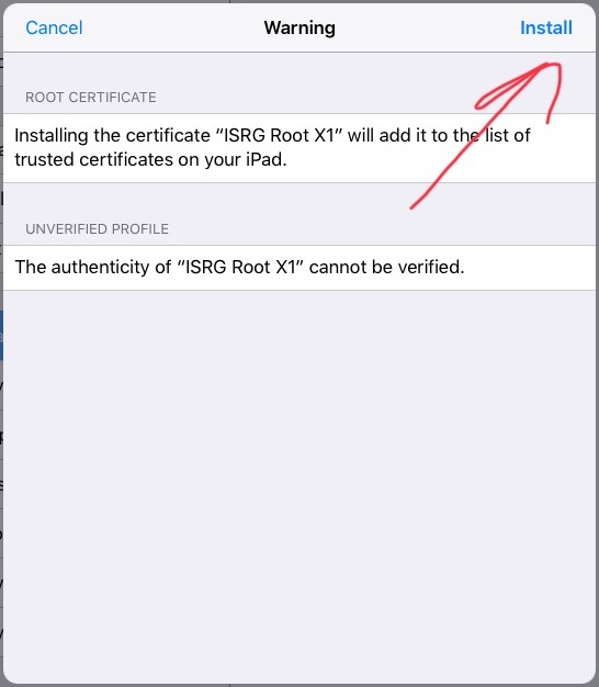 SSL certificate installation on iOS 9